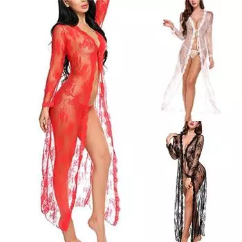 Полуночный гламур, сексуальное женское белье, кружевной полый халат, длинная юбка, удобная крутая сексуальная пижама L чёрный