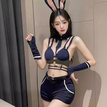 Полуночный кролик инспектор открытый промежностный костюм горячее эротическое белье сексуальная соблазнительная униформа чистая похоть пижама One size