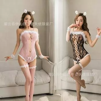Полуночный секс нижнее белье сексуальный милый кролик цельный униформа сетчатый костюм секс чулки женщины 1395 one size fits all