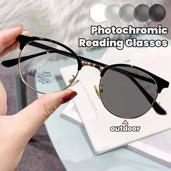 Полуоправа Металлические Цветные Очки Для Чтения Фотохромные Очки Для Пресбиопии Унисекс Женские Очки Анти-Синий Свет 0