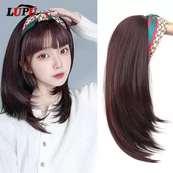 Полупарик для наращивания волос, женские парики с повязкой на голову, длинные прямые синтетические парики, наращивание волос на клипсе