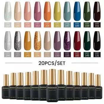 Полуперманентный гель-лак для ногтей PHOENIXY 8 мл для стойкого дизайна ногтей 20 colors