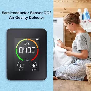 Полупроводниковый датчик CO2 Тестер качества воздуха, температуры и влажности (черный)