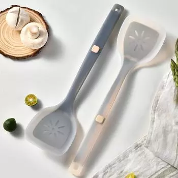 полупрозрачная антипригарная силиконовая лопатка вок, китайская лопатка, устойчивая к высоким температурам, кухонная лопатка, лопаточка для жарки серый
