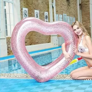 Полупрозрачное кольцо для плавания Love с блестками, утолщенная водная игрушка из ПВХ, кольцо для плавания в форме сердца, кольцо для подмышек