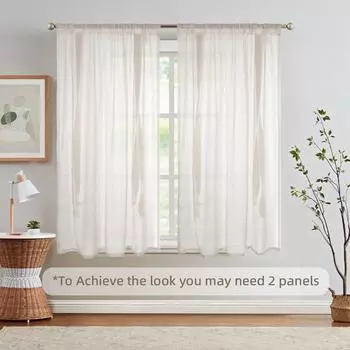 Полупрозрачные завязывающиеся воздушные шары, занавески для окон, льняные текстурированные вуали, шторы с карманами для спальни, гостиной, кухни 107x114cm кремовый