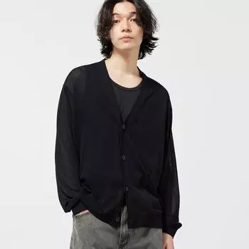 Gu Прозрачный вязаный кардиган с длинным рукавом 09 BLACK/L