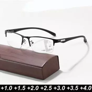 Полурамочные прогрессивные мультифокальные очки для чтения, роскошные мужские и женские бифокальные очки для пресбиопии, оптические дальноблизкие диоптрии от 0 до +4,0 4.0 чёрный