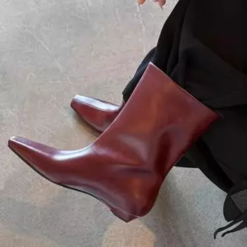 Полусапожки на низком каблуке, осенние новинки, квадратный носок, вставка, закрывающие стопу, мягкая подошва, противоскользящие, износостойкие, короткие сапоги 35 вино красного