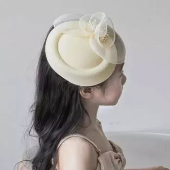 Полушляпа Цилиндрическая шляпа Заколка для волос Цветочная сетка Формальная шляпа Шпилька для волос Ins Party белый