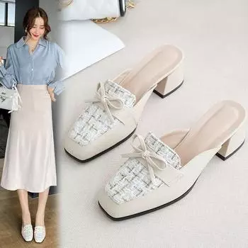 Полутапочки Baotou, женские босоножки на высоком каблуке на толстом каблуке, женские одинарные туфли с неглубоким носком 35 чёрный