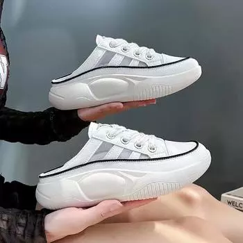 Полутапочки, белая обувь, женские летние новые туфли с носком для улицы, тапочки на платформе, сандалии без шнуровки, туфли-лодочки 35 чёрный