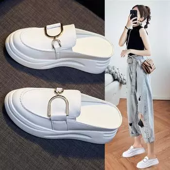 Полутапочки Кожаные сандалии Лоферы 34 белый