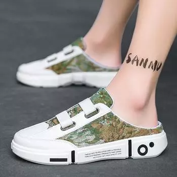 Полутапочки мужские 2024 года лета новые модные дышащие на толстой подошве трендовые ленивые мешки для головы верхняя одежда повседневная обувь с одной педалью 39