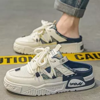 Полутапочки мужские летние 2024 года, новые дышащие и универсальные модные туфли с одной педалью без каблука, нишевые тапочки с сумкой 39