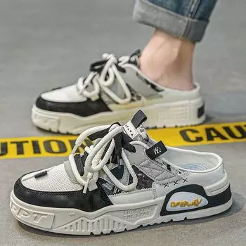 Полутапочки мужские летние 2025 года, новые дышащие и универсальные модные туфли с одной педалью без каблука, нишевые тапочки с сумкой 39