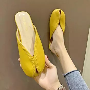 Полутапочки с носком «рыбий клюв», плоские, удобные и удобные, повседневная обувь 35 жёлтый