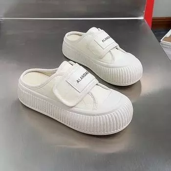 Полутапочки с толстым носком, женская уличная одежда, новые летние повседневные белые парусиновые туфли, сандалии 35 белый