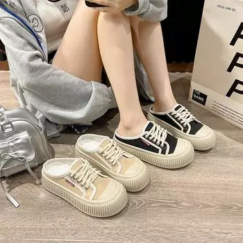 Полутапочки с толстым носком, женская уличная одежда, новые летние белые туфли, парусиновая обувь, сандалии, модные модные туфли 35