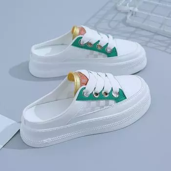 Полутапочки с закрытым носком, новые летние женские сандалии в сетку, женские летние уличные сандалии, универсальные тапочки на платформе 35