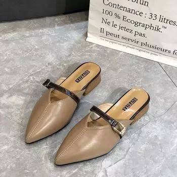 Полутапочки Женская верхняя одежда Сандалии и тапочки Lazy Muller на толстом каблуке с острым носком 35 миндальный