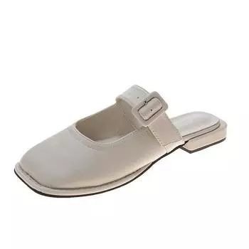 Полутапочки женские, 2021 г., британский стиль, квадратная голова, неглубокий рот, одно слово, пряжка, плоская подошва, студенческие повседневные сандалии для верхней одежды 39 коричневый