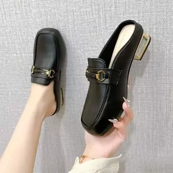 полутапочки женские весенние и летние сандалии толстый каблук Интернет знаменитости верхняя одежда мода Muller квадратная голова одиночные туфли рабочая обувь 35 бежевый