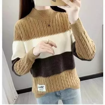 Полуводолазка Модный женский свитер Осенние и зимние топы Свободные толстые цветные трикотажные зимние нижние рубашки XXXL красный