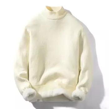 Полуводолазка мужской однотонный флисовый утолщенный приятный для кожи шерстяной многоцветный простой низ вязаный свитер M бежевый