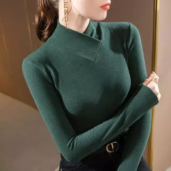 Полуводолазка, нижняя рубашка, женская новая женская одежда, перекрывающий воротник, полированная футболка, теплый топ с внутренней стороны талии S