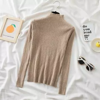 Полуводолазка, пуловер, вязаный свитер, женский осенне-зимний топ с длинными рукавами, джемпер, повседневный простой однотонный свитер 28904 One Size орион