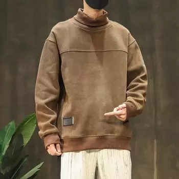 Полуводолазка, свитер из синели, мужская осенне-зимняя свободная вельветовая рубашка большого размера с длинными рукавами, мужская одежда M чёрный