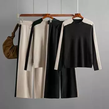 Полуводолазка, свитер, костюм, осень-зима, женские контрастные цвета, девять минут, брюки, комплекты из двух предметов OneSize чёрный