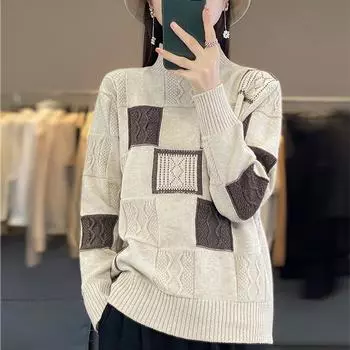 Полуводолазка свитер женский осень и зима дамы с цветовым соответствием модный толстый свободный пуловер вязаная нижняя рубашка One size абрикосовый