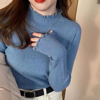 Полуводолазка свитер женский весна и осень нижняя рубашка с осень и зима новый приталенный топ one size белый