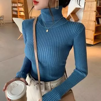 Полувысокий воротник, базовый пуловер, вязаный свитер, однотонный свитер для женщин, осень и зима, новый длинный рукав, облегающий повседневный женский джемпер, топы 25055 One Size белый