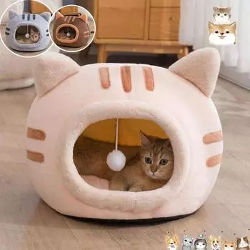 Полузакрытая кровать для кошек, нескользящая будка для домашних животных, домик для котят, спальные кошки в помещении, пещера, плюшевая складная палатка для маленьких собак S