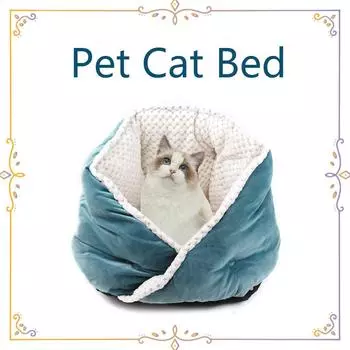 Полузакрытая супермягкая противоскользящая ледяная бархатная ткань для домашних животных, треугольный ромб, кровать для кошек, мебельная корзина для домашних животных, аксессуары для гнезда синий