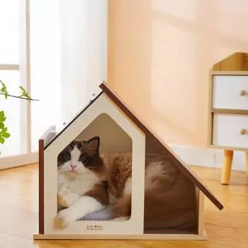 Полузакрытое деревянное акриловое кошачье гнездо, кошачий домик, вилла для кошек, универсальный маленький дышащий шкаф для кошек, четыре сезона 42*38*24cm