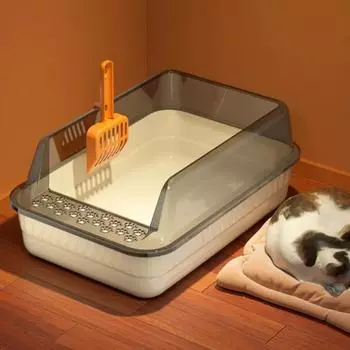 Полузакрытый кошачий туалет, большой объем, подстилка для кошек, туалет для домашних животных с защитой от проливания и попадания песка, пластиковый кошачий песочница, санитарный лоток XL 51.5x35x19.6cm абрикосовый