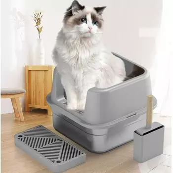 Полузакрытый кошачий туалет из серой нержавеющей стали, легко чистится, съемный, более широкий, более толстый, тип H L