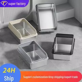 Полузакрытый туалет для кошек из нержавеющей стали большого размера с высокими ограждениями и защитой от брызг large [50*35*20] хаки