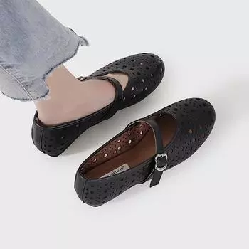 Полые балетки на плоской подошве, с ремешком на одну пряжку, с мелким вырезом, туфли Мэри Джейн, женские нишевые дизайнерские туфли 35