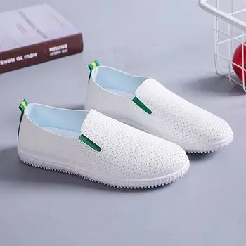 Полые белые туфли женские 2024 повседневные женские туфли повседневные универсальные туфли на плоской подошве с одной педалью удобные дышащие туфли ленивые одинарные туфли 35 чёрный