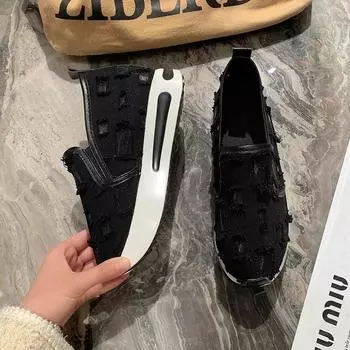 Полые большие размеры модные одинарные туфли женские 2024 осень новые кексы толстая подошва старые тканевые спортивные одинарные туфли 35 белый