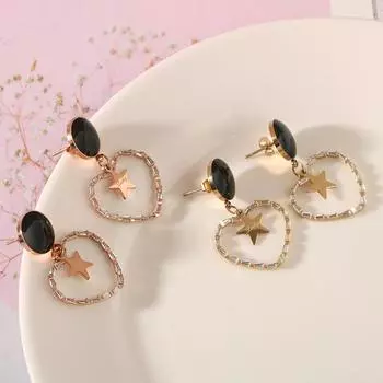 Полые черные круглые серьги из титановой стали, женские сладкие кристаллы вермикулита, 14-каратное золото, универсальное украшение для ушей