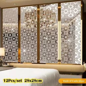 Полые цветы 3D наклейки DIY зеркало всего тела стикер стены акриловая наклейка A серебряный