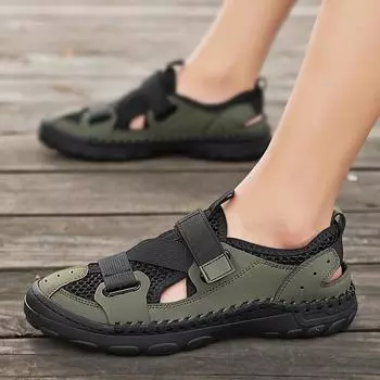 Полые дышащие мужские летние сандалии 2024 года, новые модные пляжные туфли большого размера с мягкой подошвой, повседневные, универсальные, спортивные 38