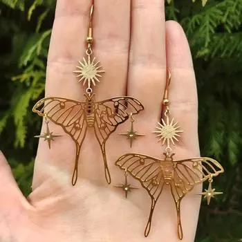 Полые изысканные серьги-подвески с бабочкой, солнцем и звездой, золотые висячие серьги, элегантные медные украшения в стиле бохо, повседневные и повседневные золотой