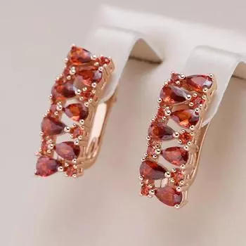 Полые красные цирконовые полые серьги в английском замке, модные золотые винтажные аксессуары, женские свадебные украшения красный